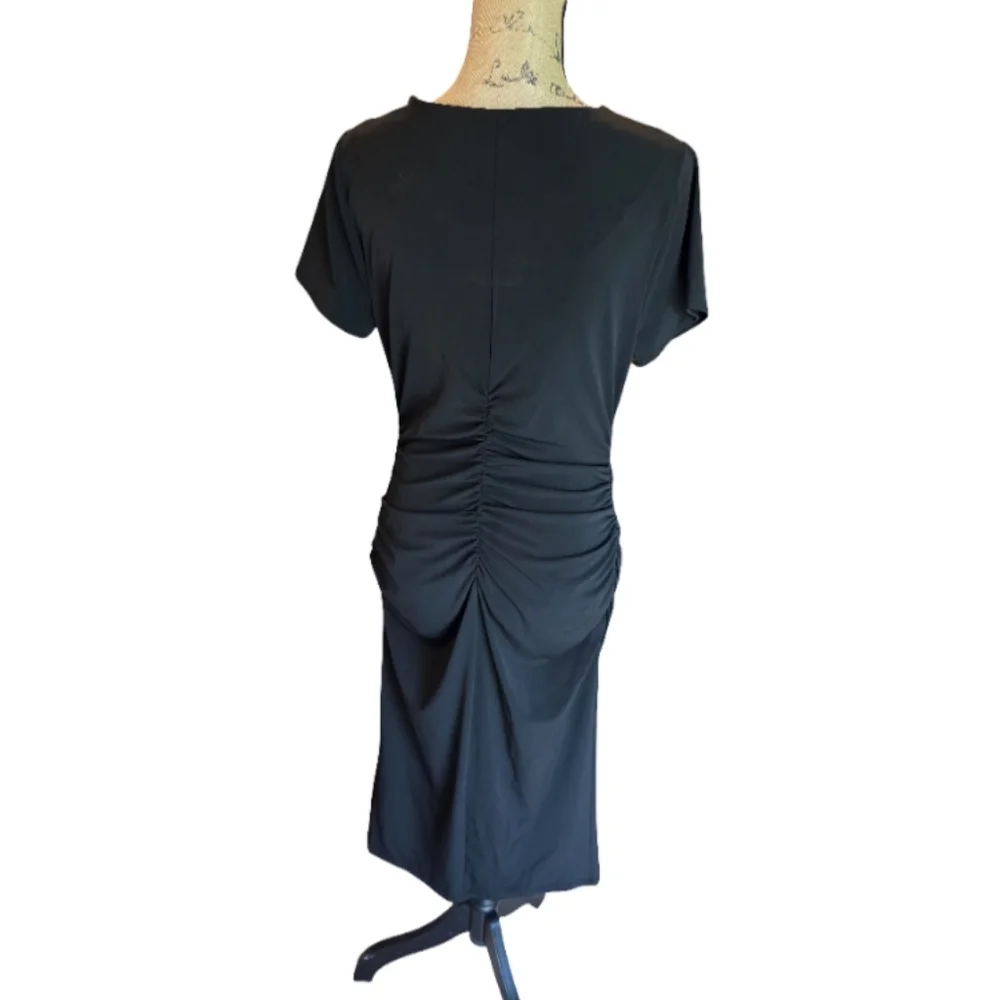 INC International Concepts Black Ruched Sheath Dress XL Short Sleeve Knee Length